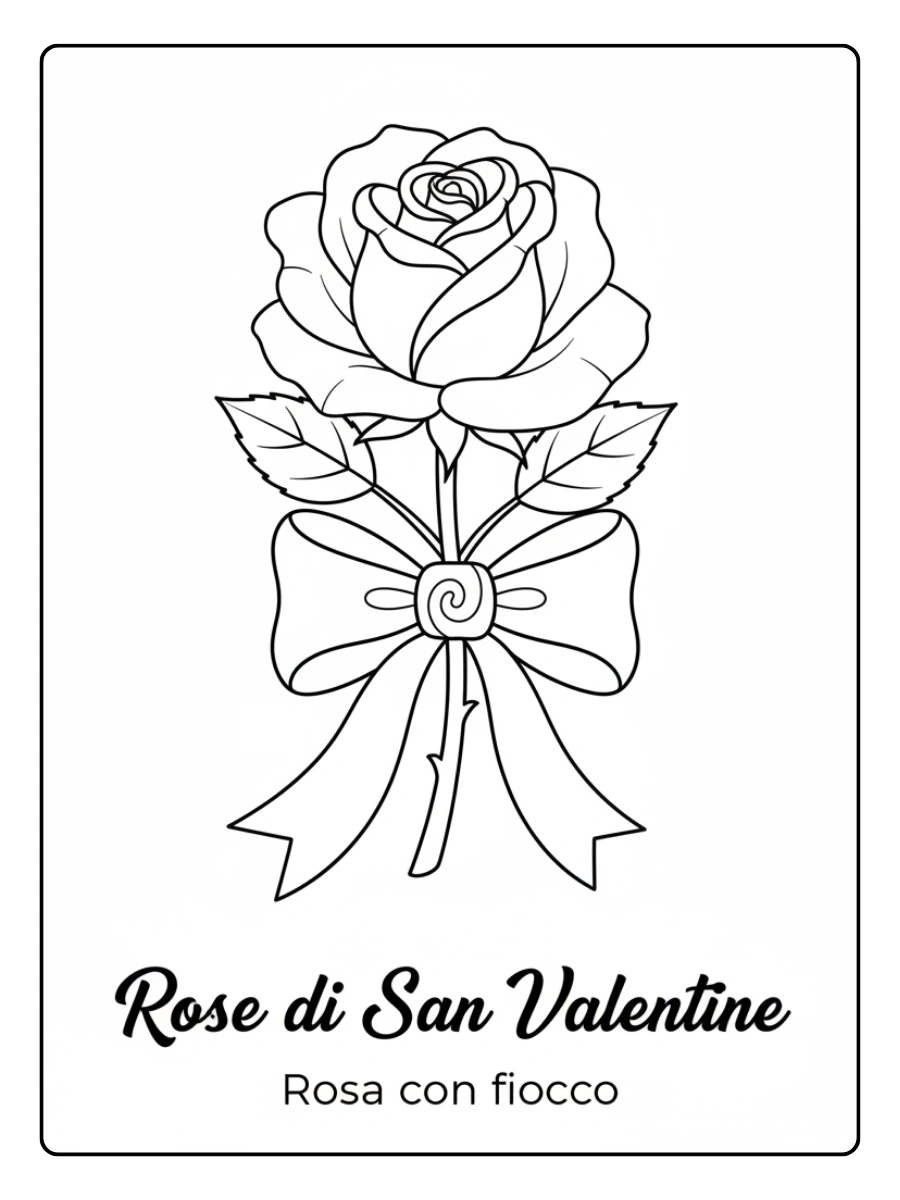 Rose di San Valentino da Colorare – Rosa con fiocco
