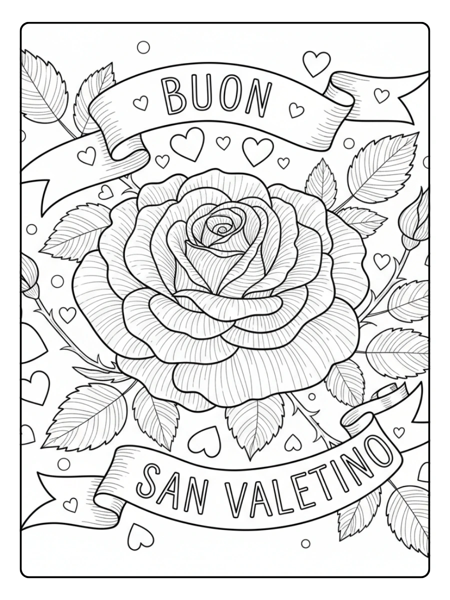 Rose di San Valentino da Colorare – Rosa dettagliata