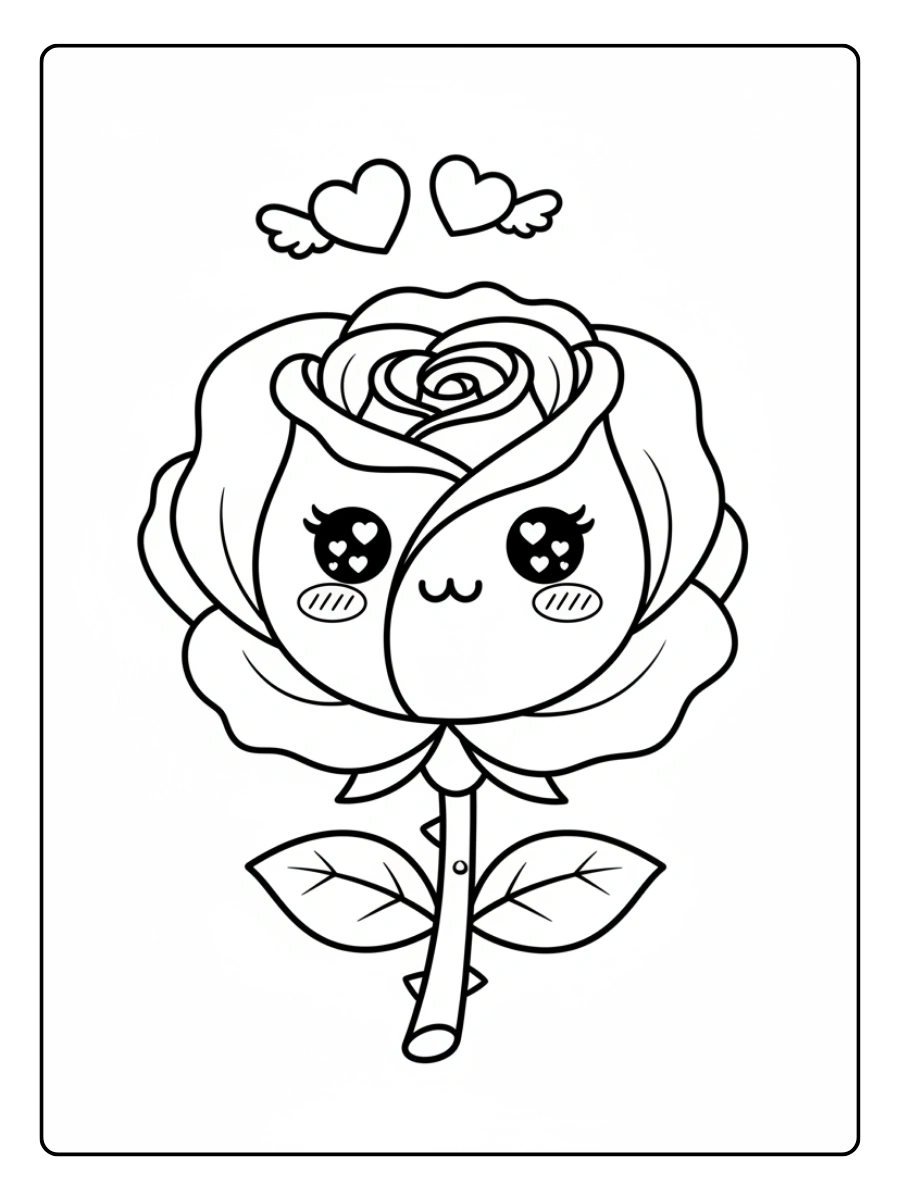 Rose di San Valentino da Colorare – Rosa kawaii