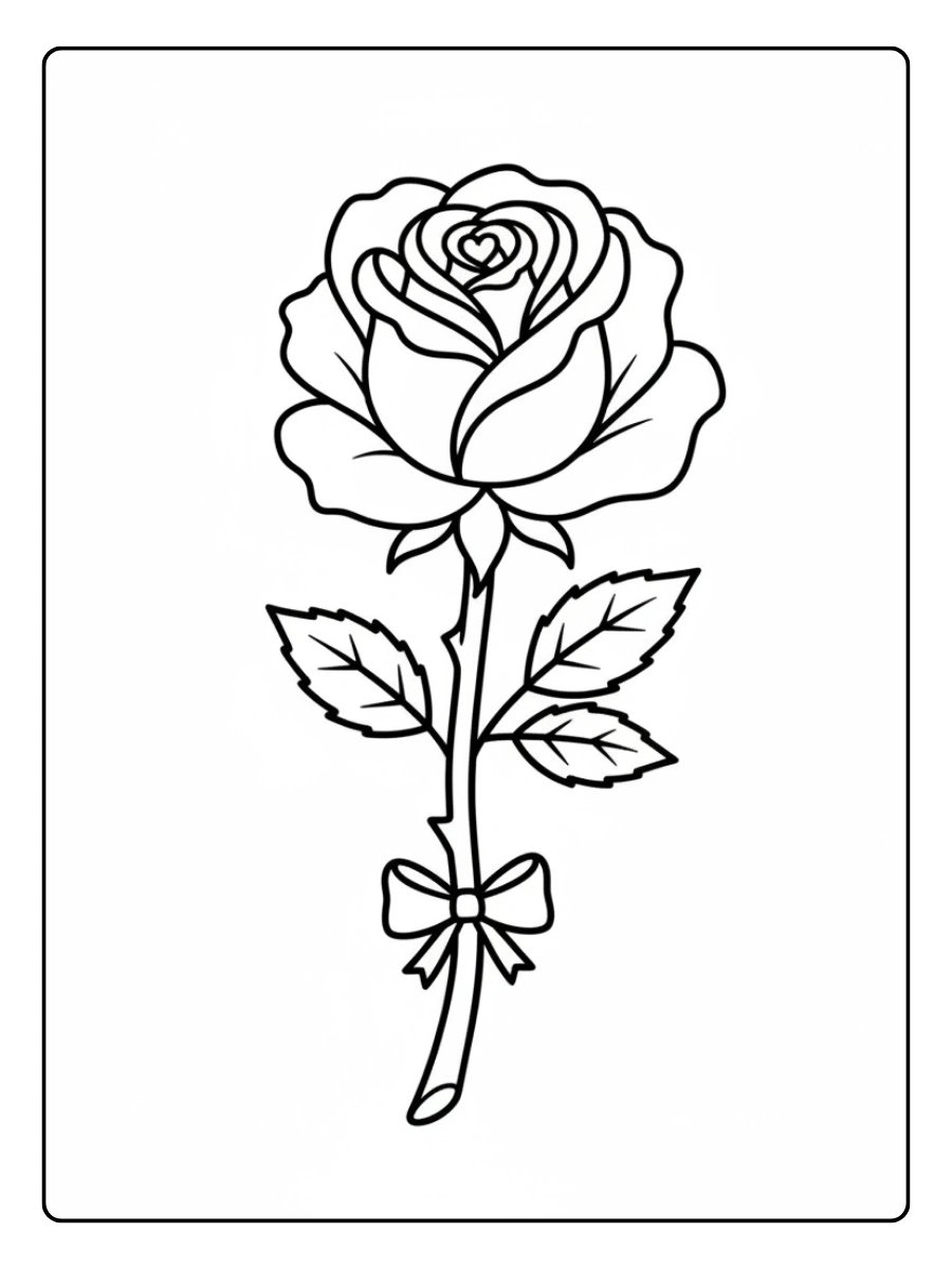 Rose di San Valentino da Colorare – Rosa singola