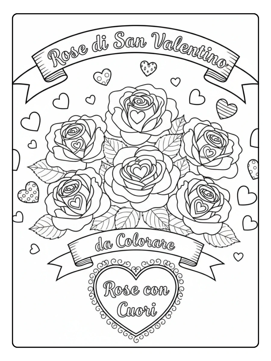 Rose di San Valentino da Colorare – Rose con cuori