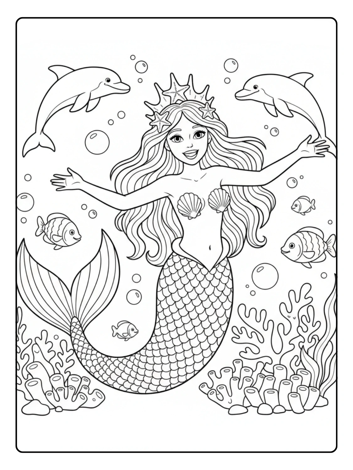 Sirena da Colorare – Sirena sorridente