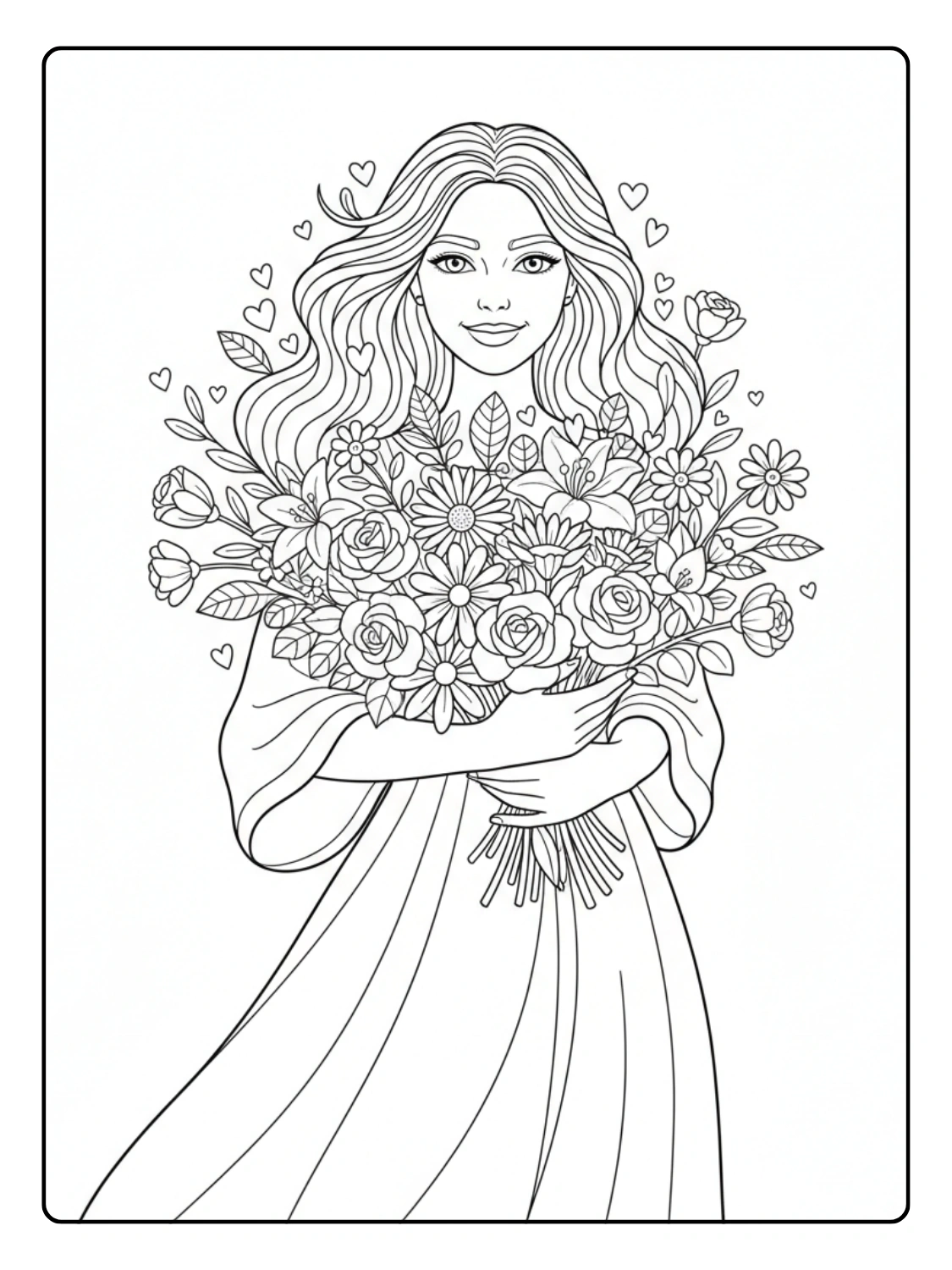 Disegni Festa della Donna da Colorare – Donna con fiori