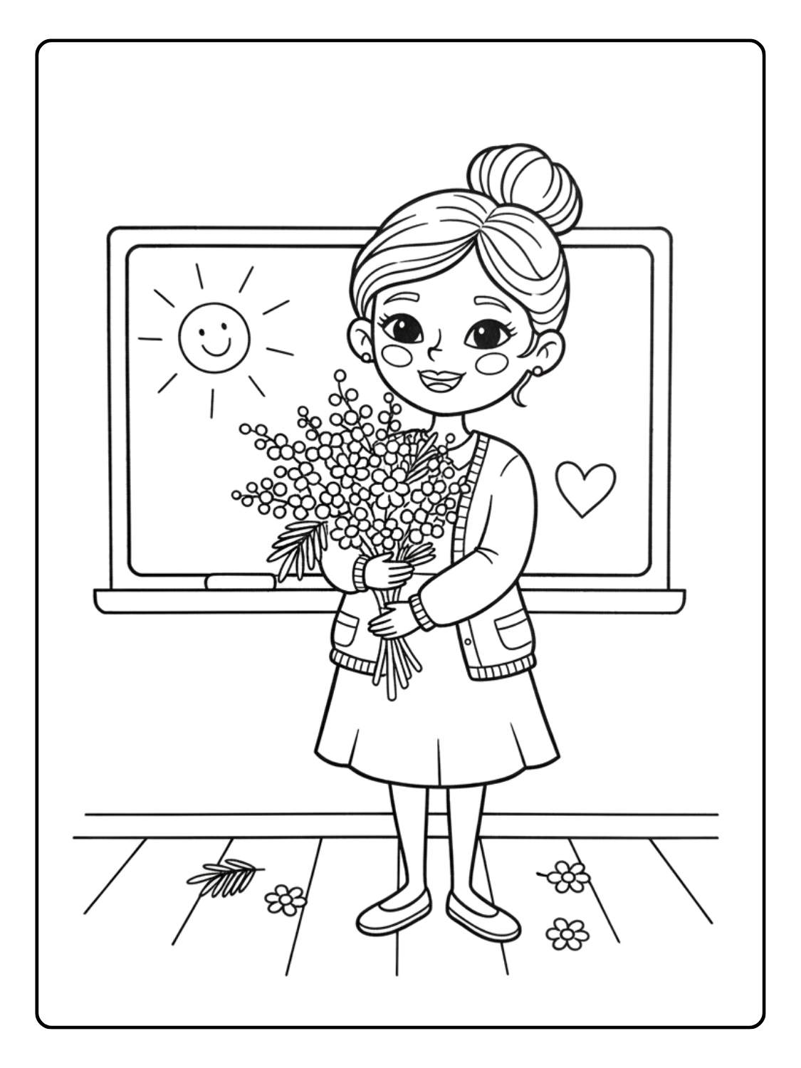 Disegni Festa della Donna da Colorare – Insegnante con mimosa