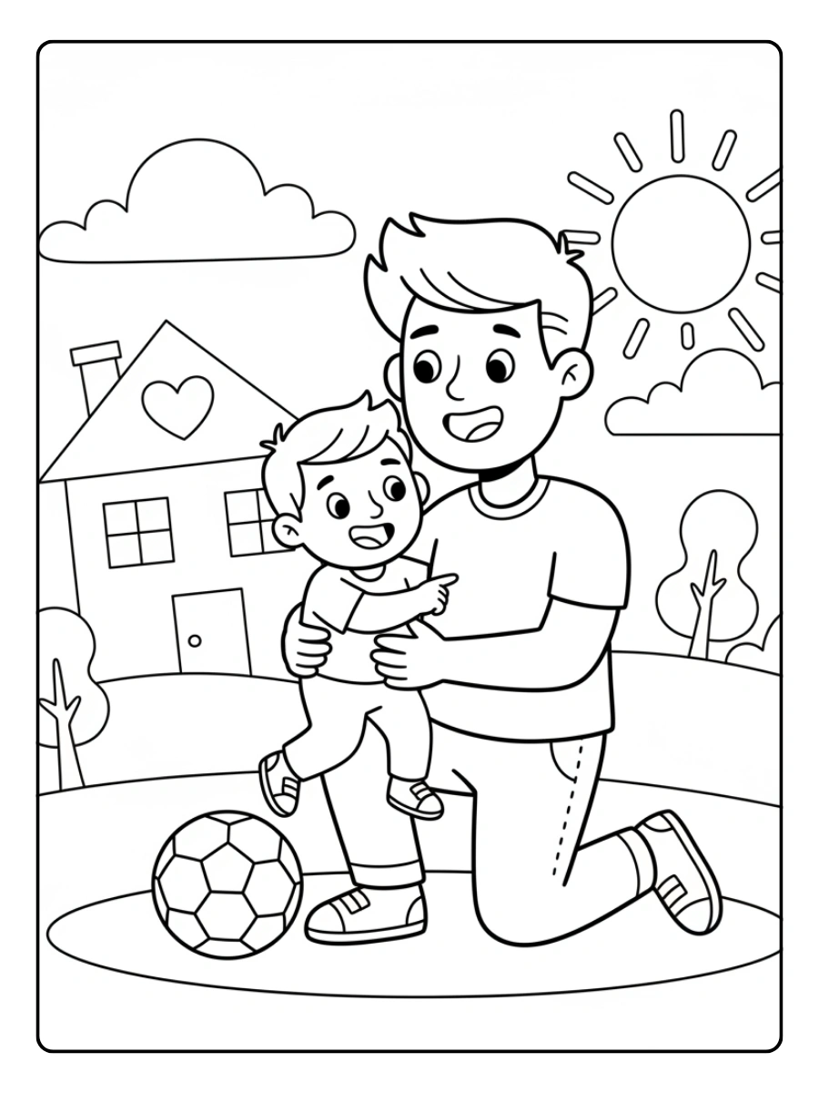 Festa del Papà da Colorare – Papà e bambino con pallone