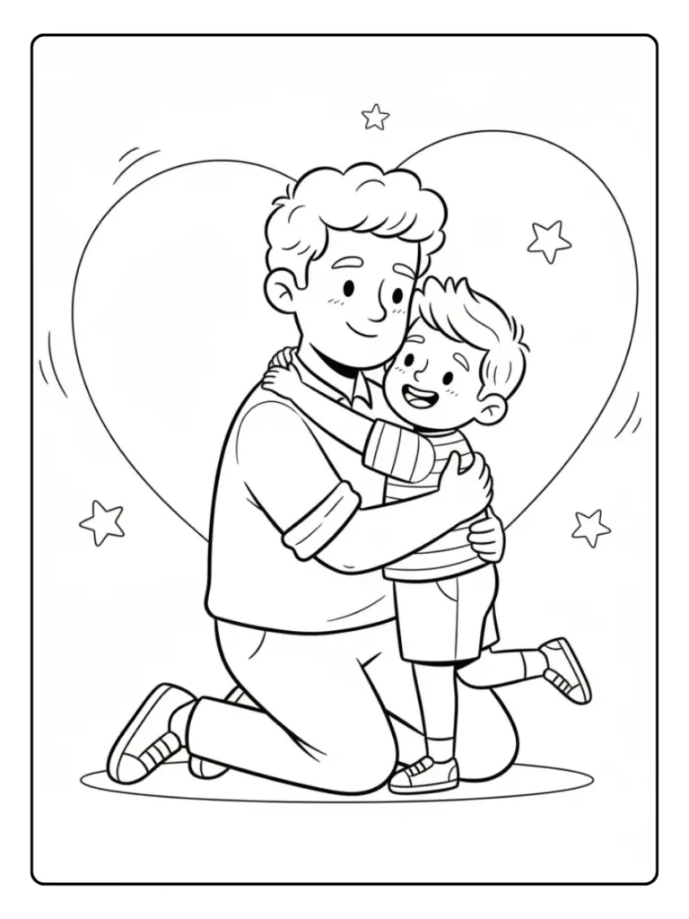 Festa del Papà da Colorare – Papà e figlio che si abbracciano