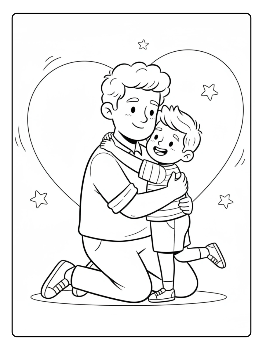 Festa del Papà da Colorare – Papà e figlio che si abbracciano
