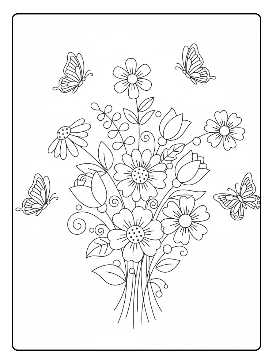 Fiori da Colorare – Fiori con farfalle