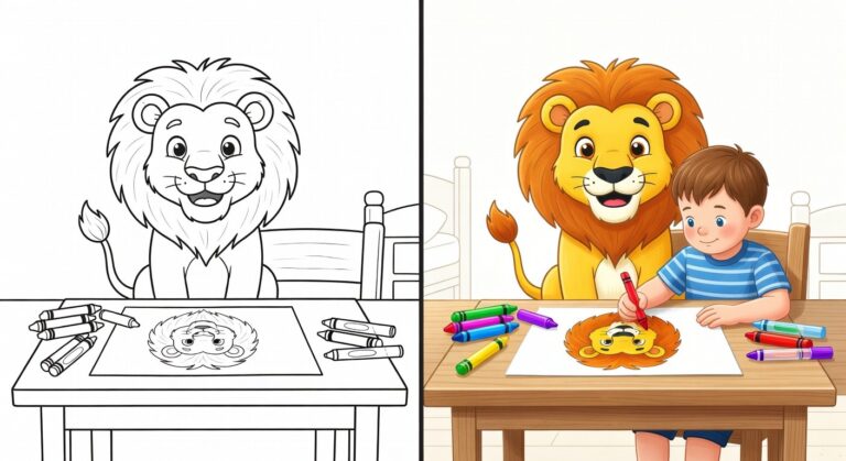 Bambino che colora un disegno stampato nitido a casa